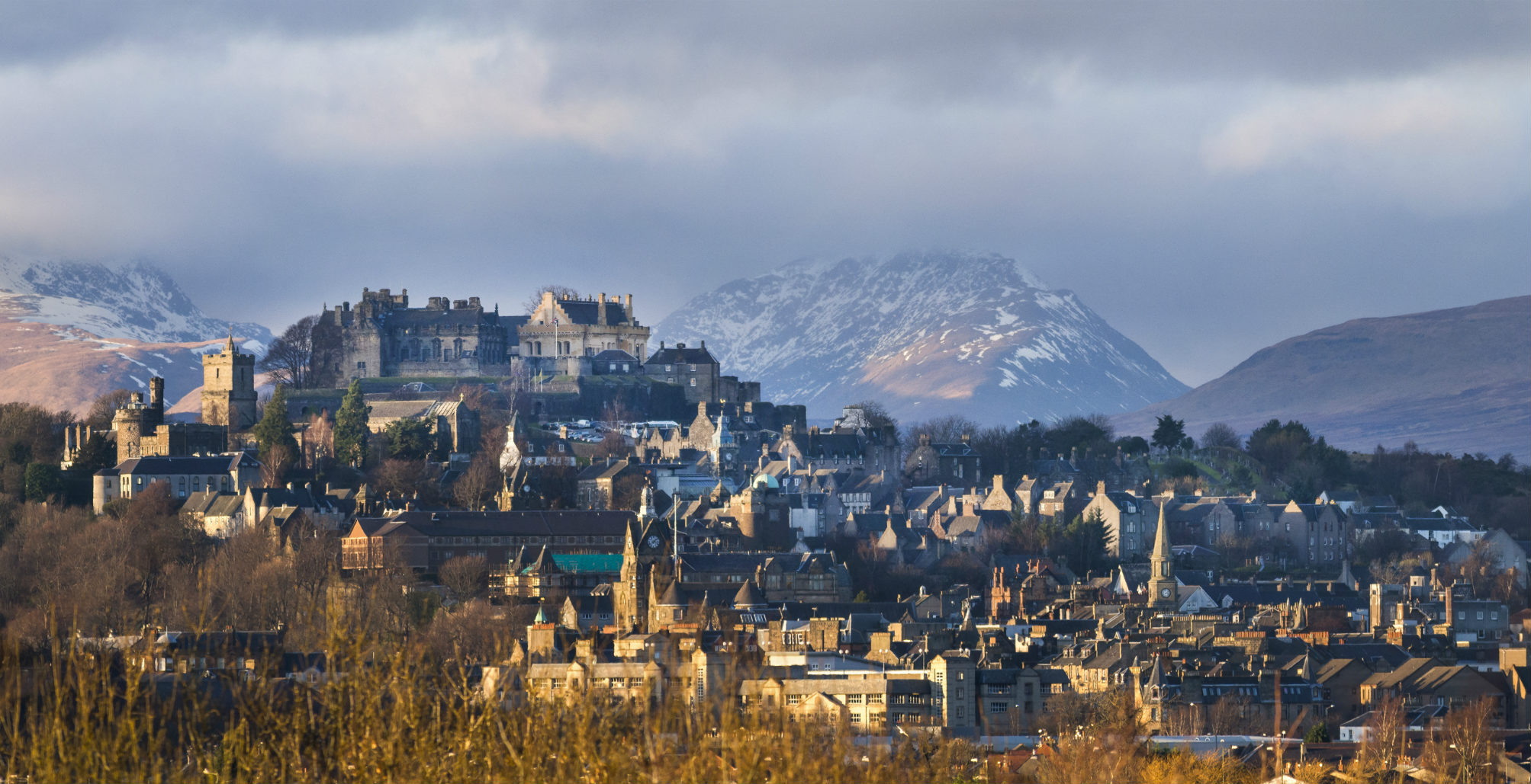 HEADPanoramic view of the Stirling Castle and the old town with the Highlands shutterstock_600037439