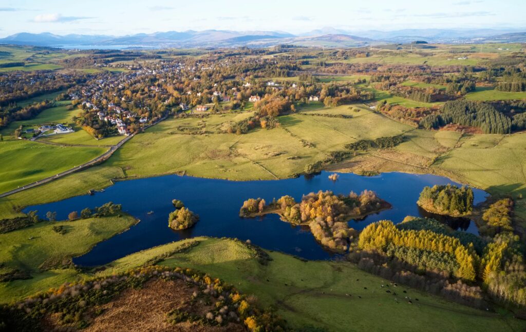 Glasgow Property, Aerial view over Knapps Loch in Kilmacolm