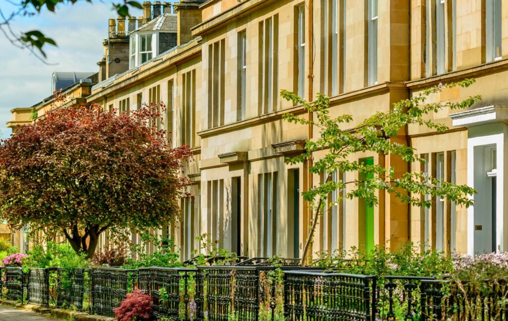 Best places to live in Glasgow for families - Sandstone terraced houses west end, Glasgow