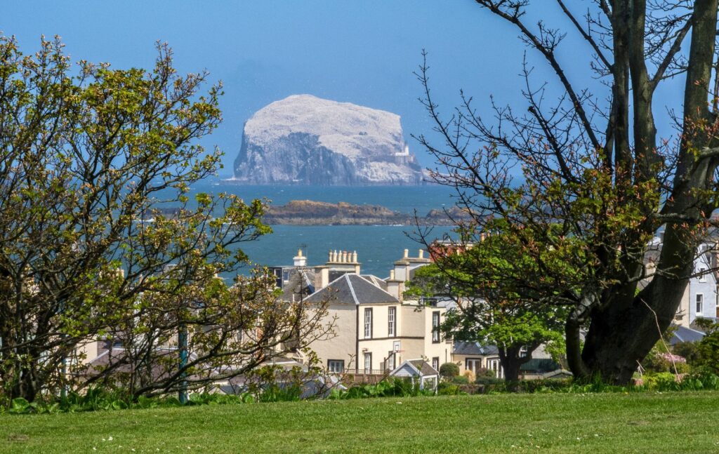 Bass Rock viewed from North Berwick public park in East Lothian