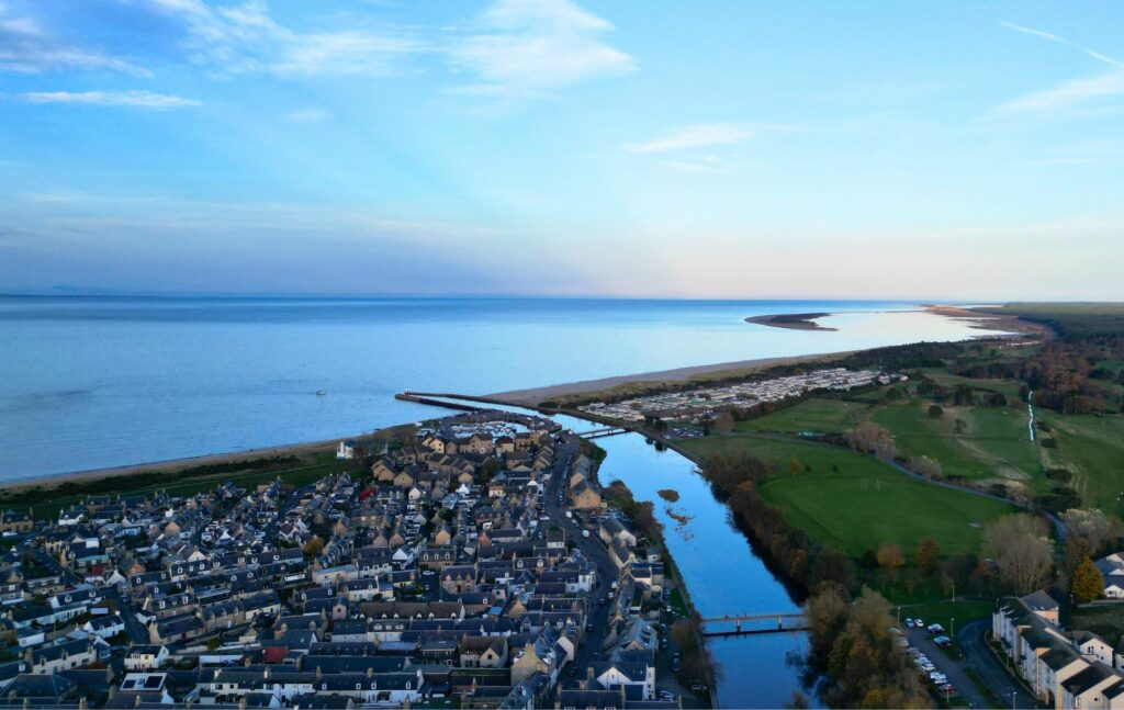 Aerial shot of Nairn town in Scotland