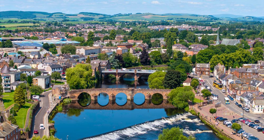 View of River Nith Bridges, Dumfries, Scotland