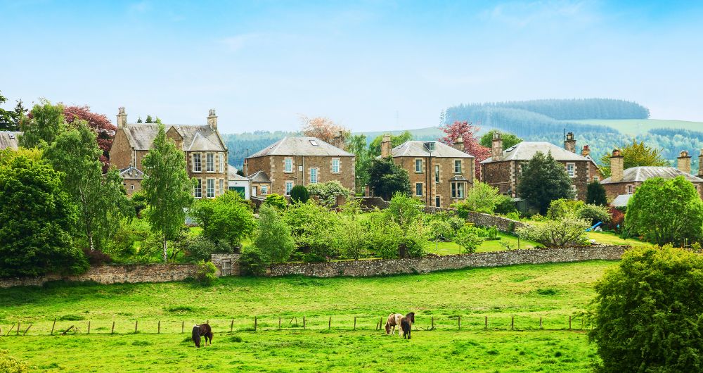 Cottages on the outskirts of Melrose Scottish Borders
