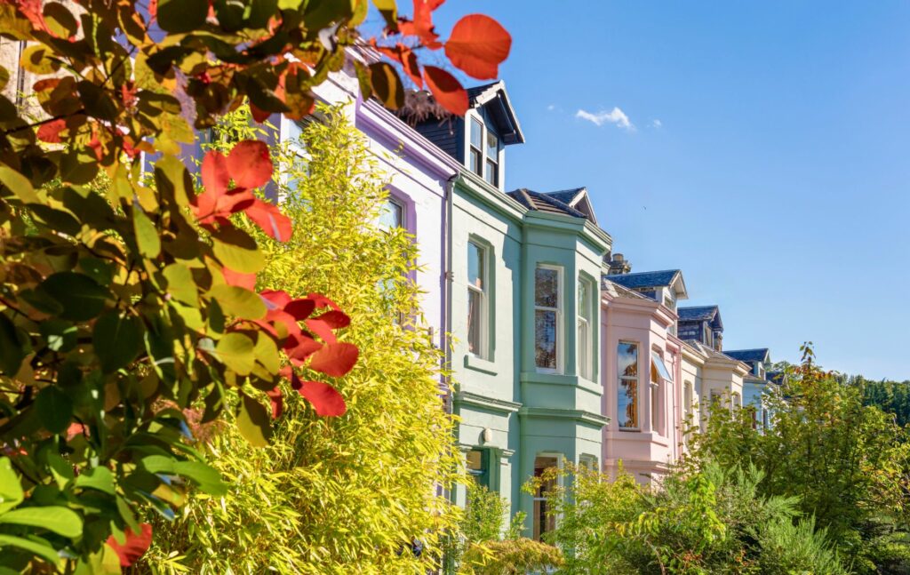 Colourful row of houses in Glasgow